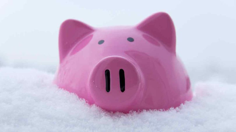 Pink piggy bank to save money.