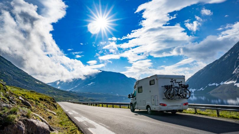 RV trailer on a road trip