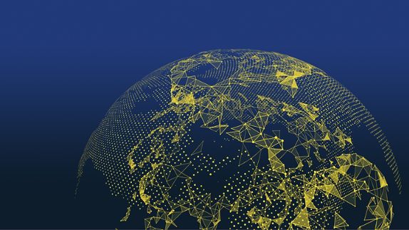 Illustration graphique d’un globe terrestre en pointillés jaunes