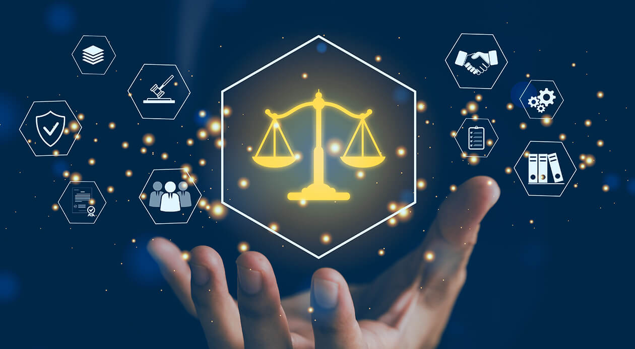 Digital legal compliance and governance technology concept.