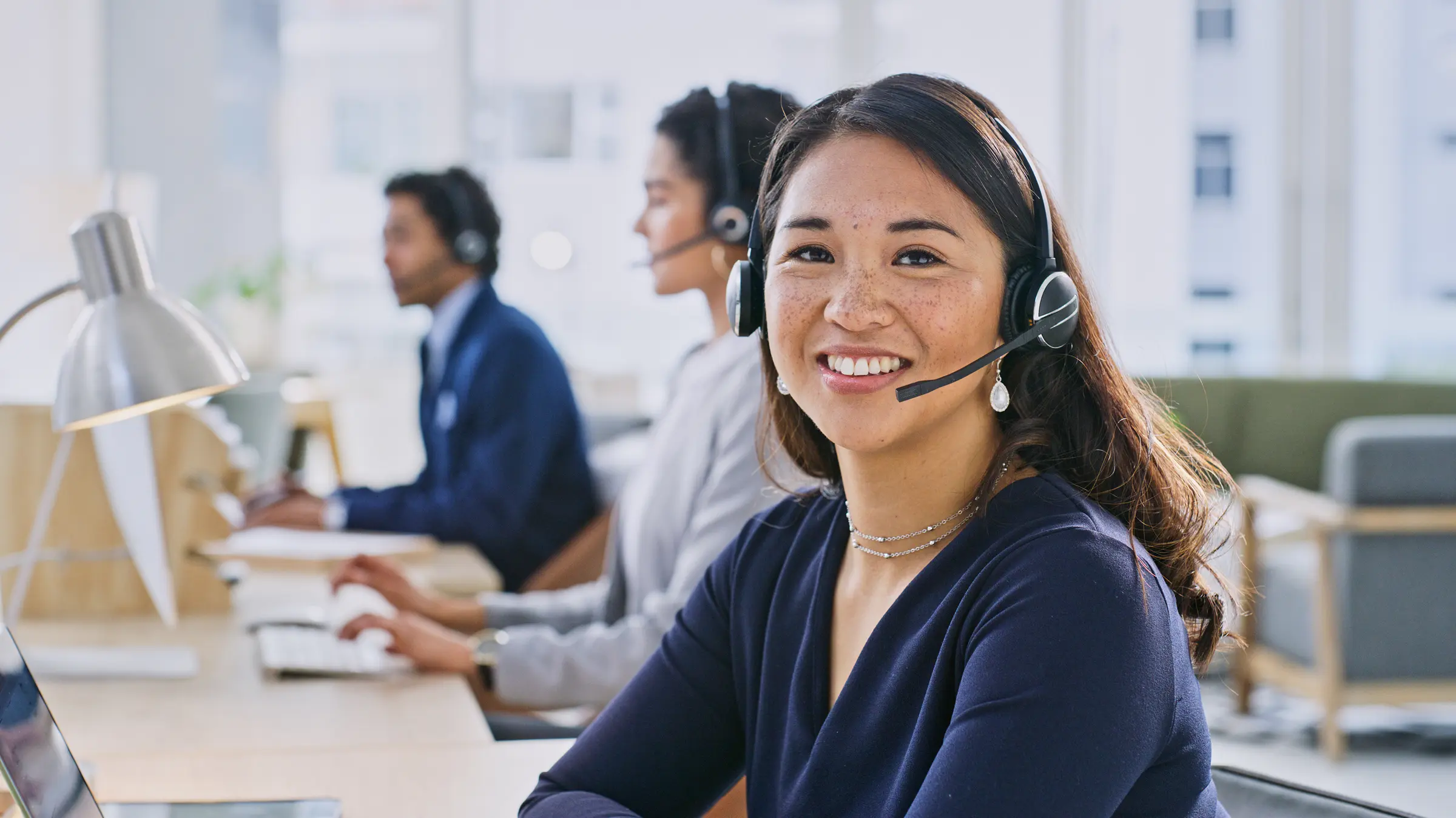 Woman working at call center