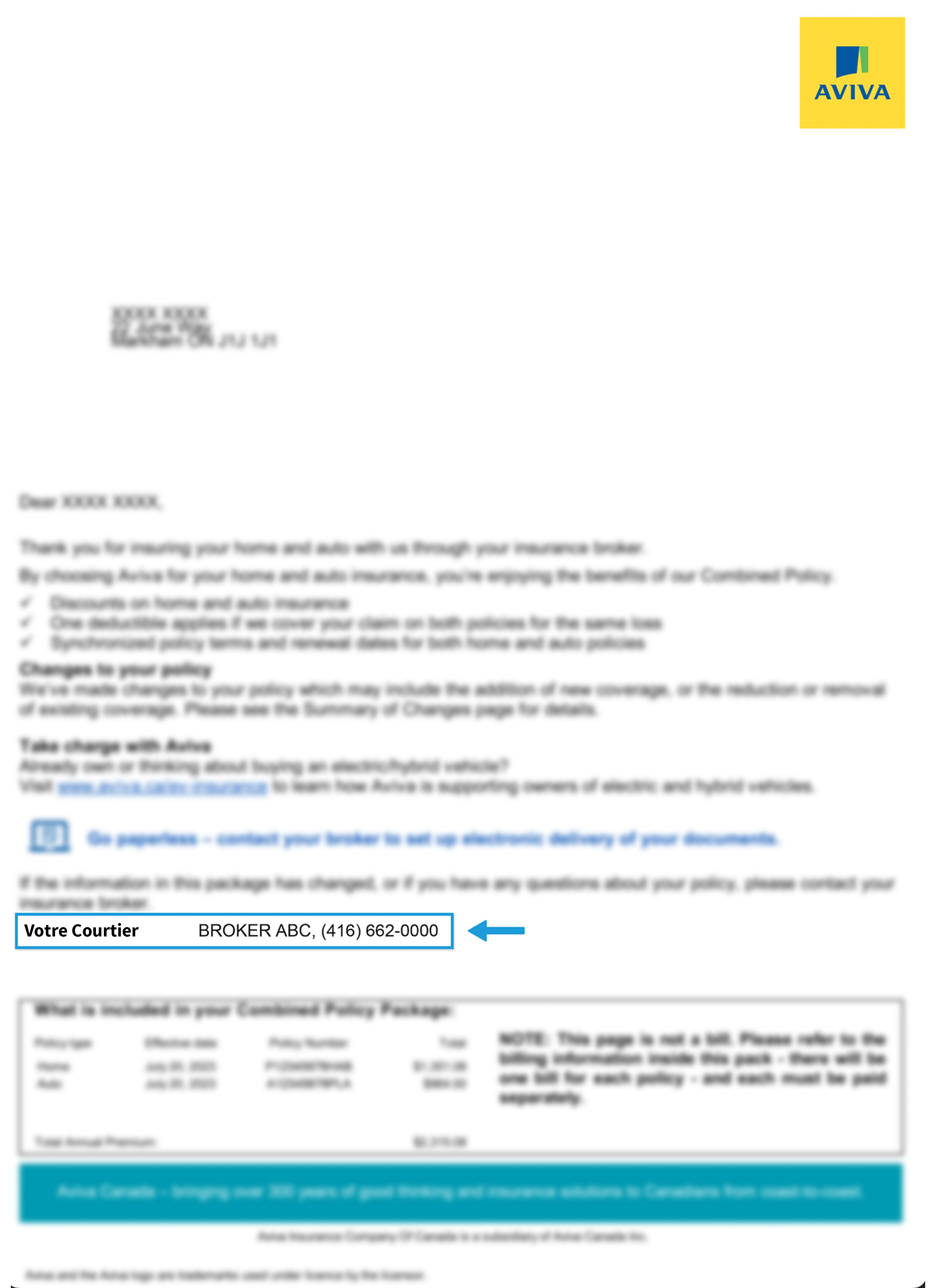 Blurred broker policy document highlighting Your Insurance Broker details