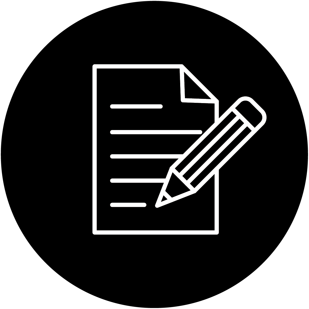 icône d’un crayon et d’un papier en noir et blanc
